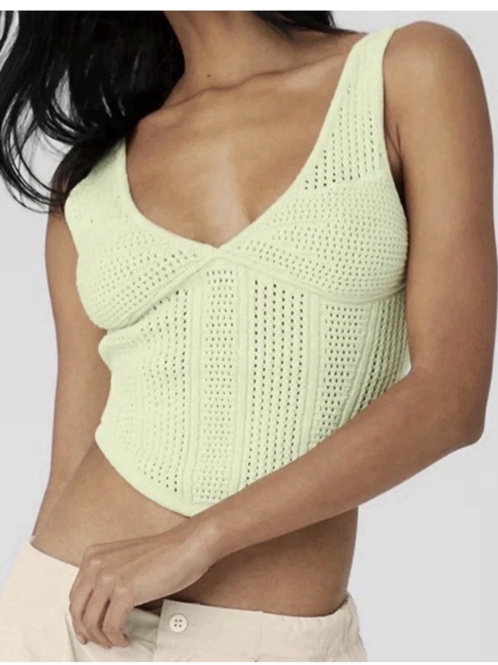 Alo Yoga Open Knit Chase The Sun Corset Tank Green Size Medium